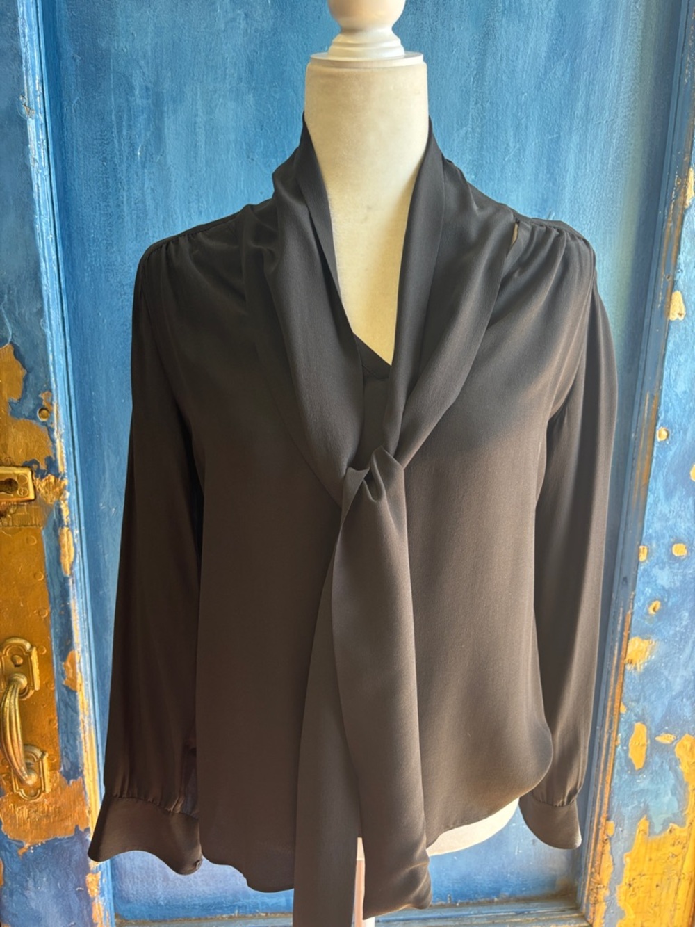 Elegant Black Tie-Neck Blouse - Women’s Top